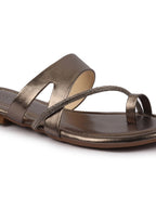 Shop Women Metal Glossy Toe Ring Elastic Cross Strap Ethnic Slipper With Cushioned Footbed|Flat Slipper For Party|Festive|Wedding Online.