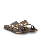 Shop Women Metal Glossy Toe Ring Elastic Cross Strap Ethnic Slipper With Cushioned Footbed|Flat Slipper For Party|Festive|Wedding Online.