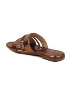 Shop Women Copper Shiny Open Toe Embellished Design Slipper With Cushioned Footbed|Flat Slipper For Party|Festive|Wedding Online.