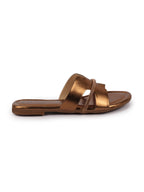 Shop Women Copper Shiny Open Toe Embellished Design Slipper With Cushioned Footbed|Flat Slipper For Party|Festive|Wedding Online.