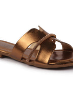 Shop Women Copper Shiny Open Toe Embellished Design Slipper With Cushioned Footbed|Flat Slipper For Party|Festive|Wedding Online.