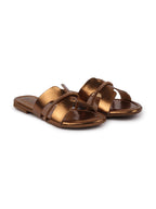 Shop Women Copper Shiny Open Toe Embellished Design Slipper With Cushioned Footbed|Flat Slipper For Party|Festive|Wedding Online.