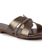 Shop Women Metal Shiny Open Toe Embellished Design Slipper With Cushioned Footbed|Flat Slipper For Party|Festive|Wedding Online.