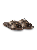 Shop Women Metal Shiny Open Toe Embellished Design Slipper With Cushioned Footbed|Flat Slipper For Party|Festive|Wedding Online.