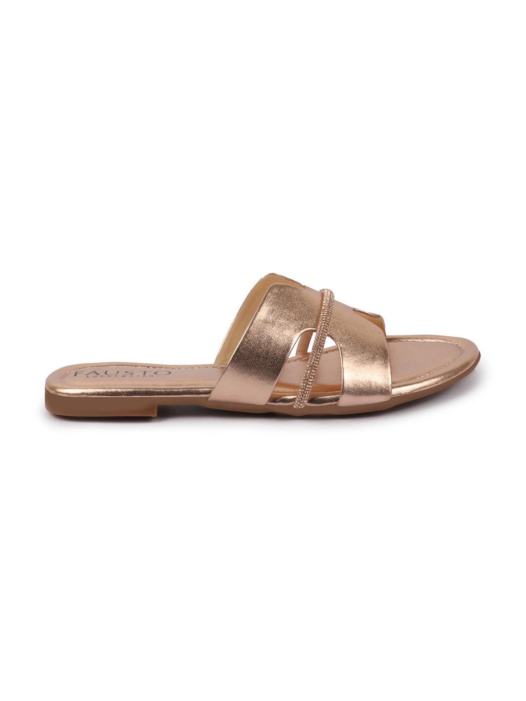 Shop Women Rose Shiny Open Toe Embellished Design Slipper With Cushioned Footbed|Flat Slipper For Party|Festive|Wedding Online.