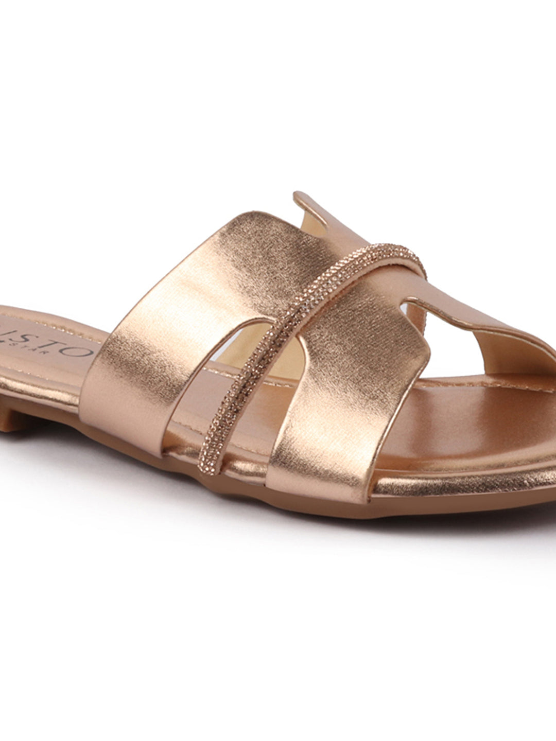Shop Women Rose Shiny Open Toe Embellished Design Slipper With Cushioned Footbed|Flat Slipper For Party|Festive|Wedding Online.