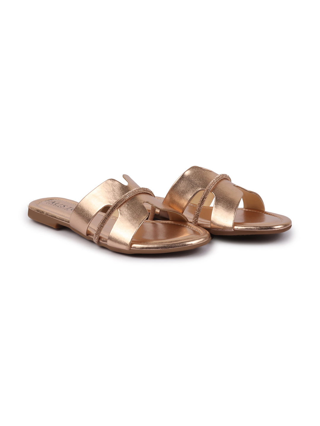 Shop Women Rose Shiny Open Toe Embellished Design Slipper With Cushioned Footbed|Flat Slipper For Party|Festive|Wedding Online.