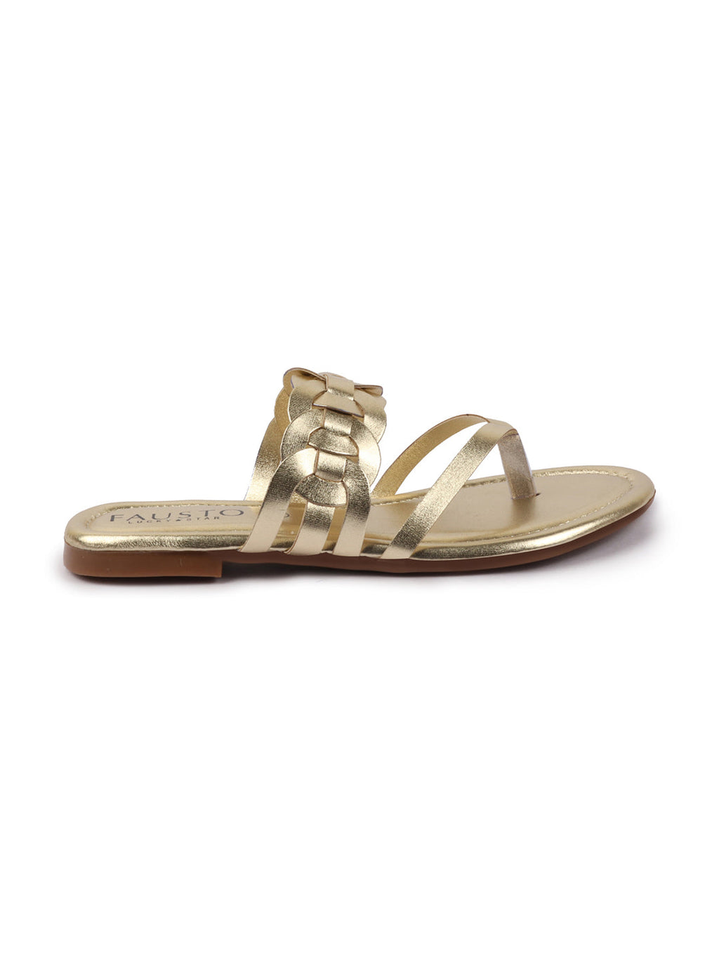 Shop Women Gold Shiny Sleek T-Strap Flower Design Slipper With Cushioned Footbed|Flat Slipper For Party|Office Wear|Weekend Online.