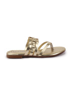 Shop Women Gold Shiny Sleek T-Strap Flower Design Slipper With Cushioned Footbed|Flat Slipper For Party|Office Wear|Weekend Online.