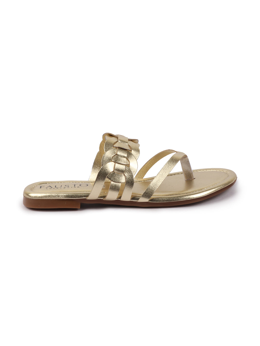 Shop Women Gold Shiny Sleek T-Strap Flower Design Slipper With Cushioned Footbed|Flat Slipper For Party|Office Wear|Weekend Online.