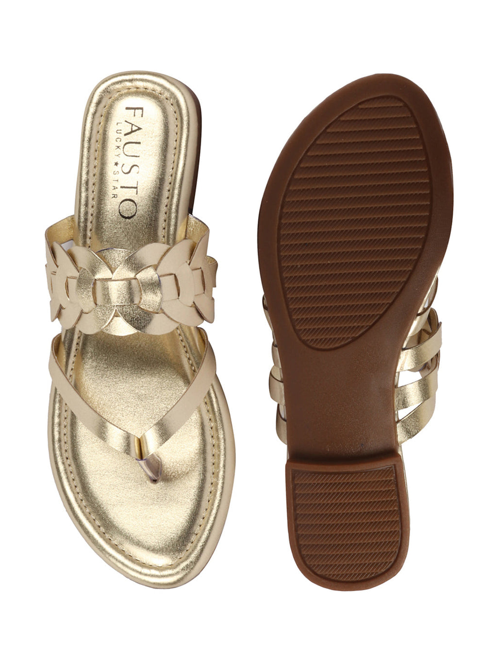 Shop Women Gold Shiny Sleek T-Strap Flower Design Slipper With Cushioned Footbed|Flat Slipper For Party|Office Wear|Weekend Online.