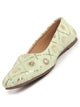 Women Pista Green Ethnic Silk Embroidery Zardozi Slip On Juttis and Mojaris for Wedding|Juttis for Lehanga|Festive Slip-On