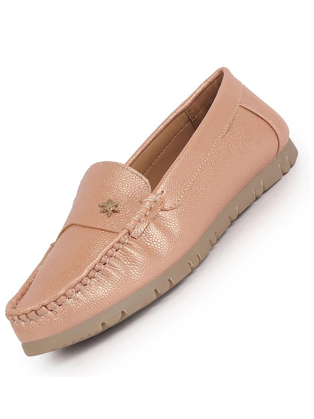 Women Metal Copper Textured Flat Comfortable Lightweight Slip On Loafers|Office Shoe|Slip On Shoe|Anti Skid Rubber Sole