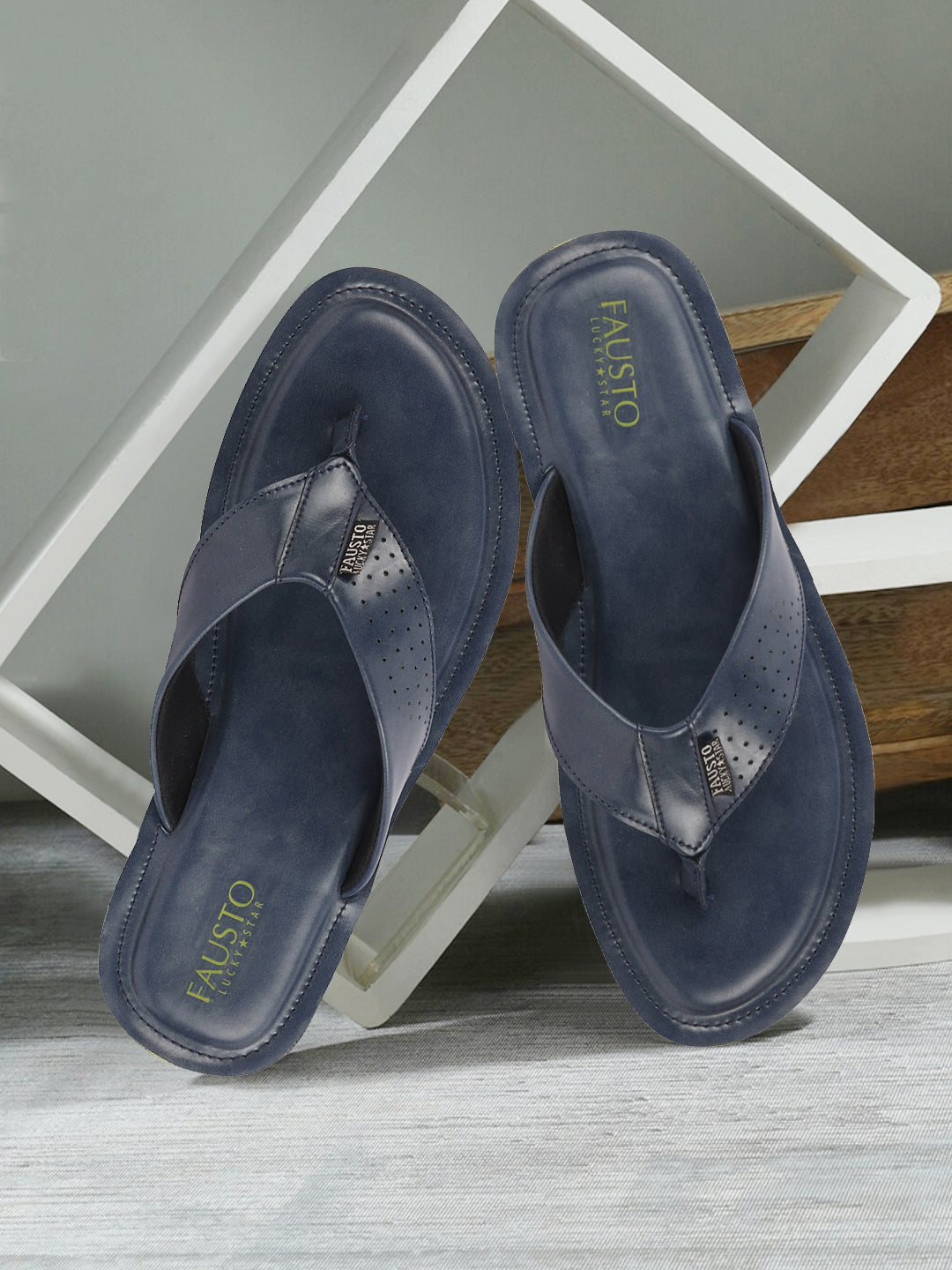Shop Men Navy Blue Daily Indoor Outdoor Slip On Thong Slipper Online.