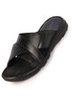 Men Black Genuine Leather Criss Cross Strap Open Toe Suede Leather Insole Slippers