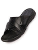 Men Black Genuine Leather Criss Cross Strap Open Toe Suede Leather Insole Slippers