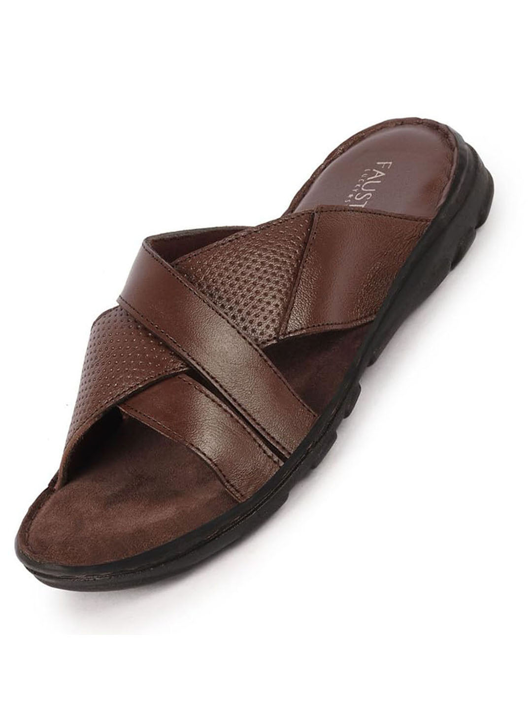 Men Brown Genuine Leather Criss Cross Strap Open Toe Suede Leather Insole Slippers