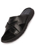 Men Black Genuine Leather Multi Cross Strap Open Toe Suede Leather Insole Slippers