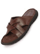Men Brown Genuine Leather Multi Cross Strap Open Toe Suede Leather Insole Slippers