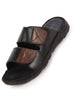 Men Black Genuine Leather Adjustable Velcro Strap Broad Feet Open Toe Suede Leather Insole Slippers