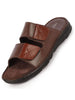 Men Brown Genuine Leather Adjustable Velcro Strap Broad Feet Open Toe Suede Leather Insole Slippers