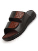 Men Dark Brown Genuine Leather Adjustable Velcro Strap Broad Feet Open Toe Suede Leather Insole Slippers