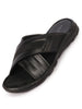 Men Black Genuine Leather Cross Strap Open Toe Suede Leather Insole Slippers