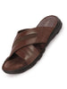 Men Brown Genuine Leather Cross Strap Open Toe Suede Leather Insole Slippers