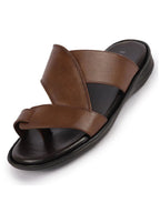 Men Tan Daily Indoor Outdoor Multi Strap Toe Ring Slip On Slipper