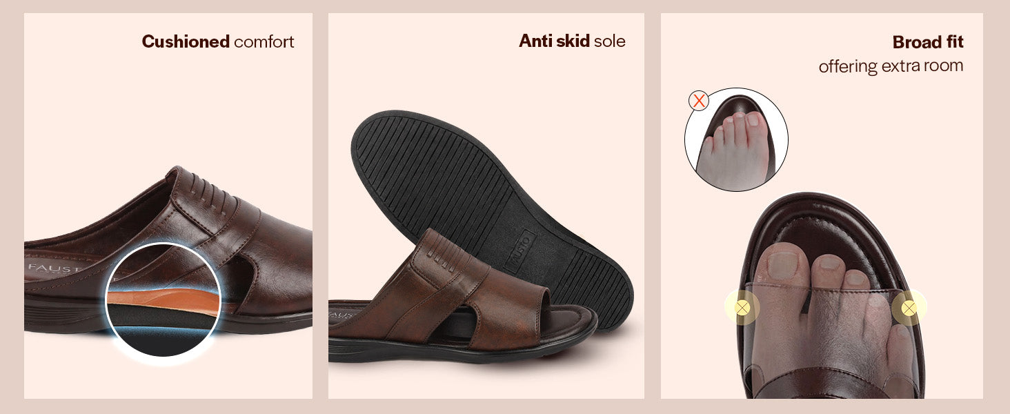 Men Tan Daily Indoor Outdoor Comfort Stitched Design Open Toe Slip On Slipper