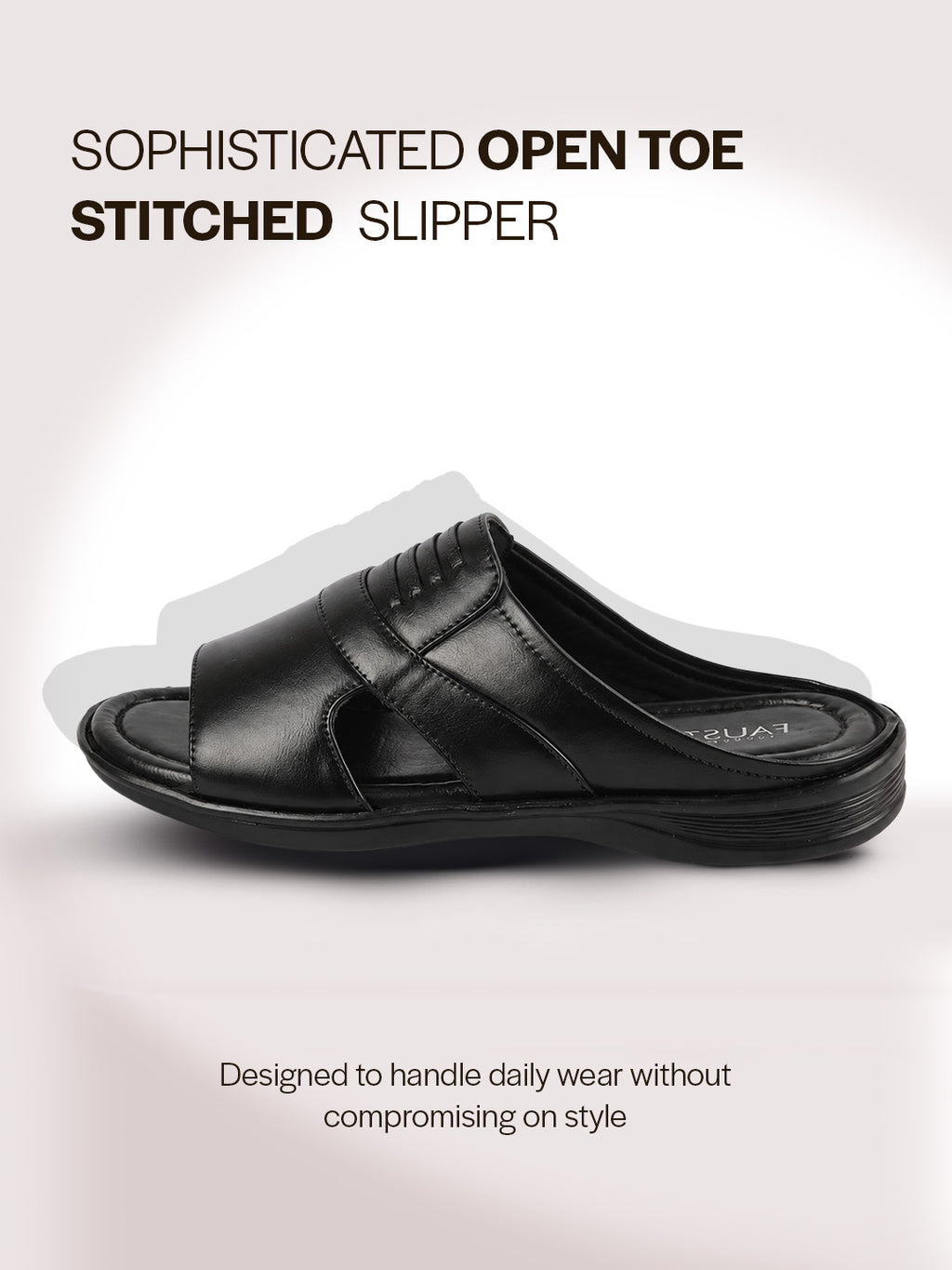 Men Black Daily Indoor Outdoor Comfort Stitched Design Open Toe Slip On Slipper