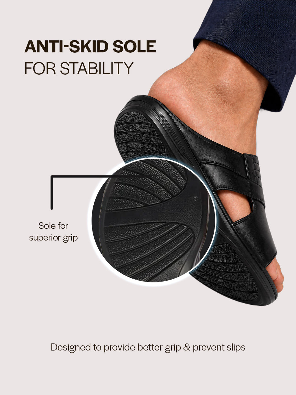 Men Black Daily Indoor Outdoor Comfort Stitched Design Open Toe Slip On Slipper