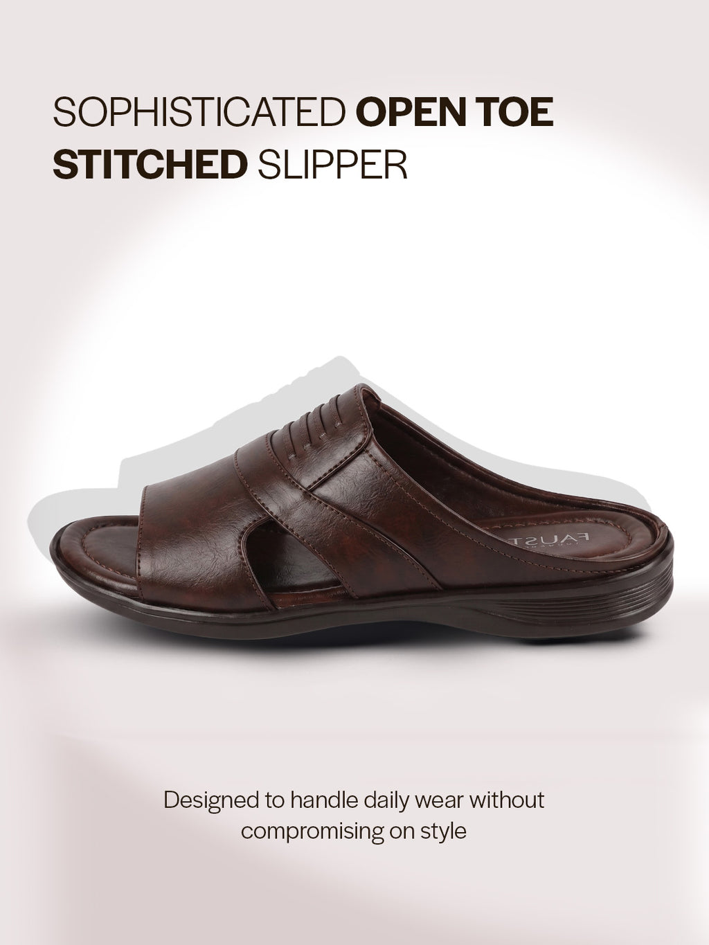 Men Brown Daily Indoor Outdoor Comfort Stitched Design Open Toe Slip On Slipper