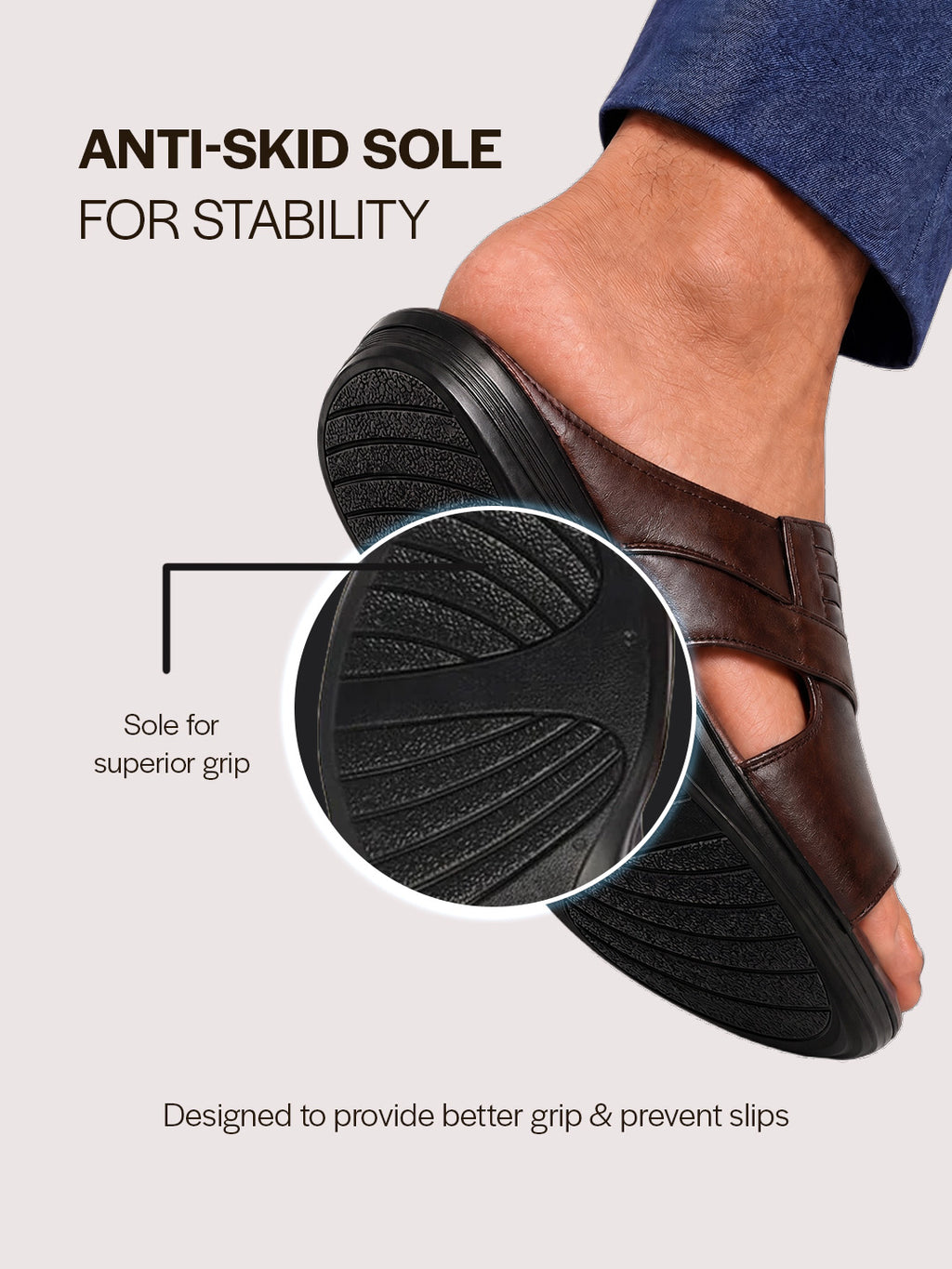 Men Brown Daily Indoor Outdoor Comfort Stitched Design Open Toe Slip On Slipper