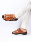 Men Tan Daily Indoor Outdoor Comfort Stitched Design Open Toe Slip On Slipper