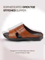 Men Tan Daily Indoor Outdoor Comfort Stitched Design Open Toe Slip On Slipper