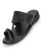 Men Black Daily Indoor Outdoor Comfort Stitched Design Kolhapuri Toe Ring Slip On Slipper