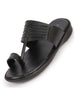 Men Black Daily Indoor Outdoor Comfort Stitched Design Kolhapuri Toe Ring Slip On Slipper