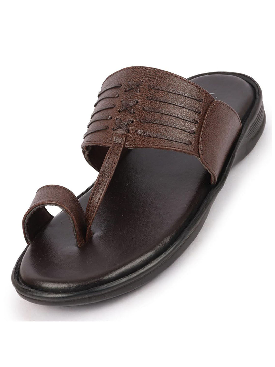 Shop Men Brown Daily Indoor Outdoor Comfort Stitched Design Kolhapuri Toe Ring Slip On Slipper Online.