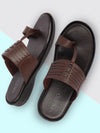 Men Brown Daily Indoor Outdoor Comfort Stitched Design Kolhapuri Toe Ring Slip On Slipper