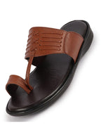 Men Tan Daily Indoor Outdoor Comfort Stitched Design Kolhapuri Toe Ring Slip On Slipper