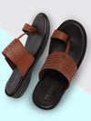 Men Tan Daily Indoor Outdoor Comfort Stitched Design Kolhapuri Toe Ring Slip On Slipper