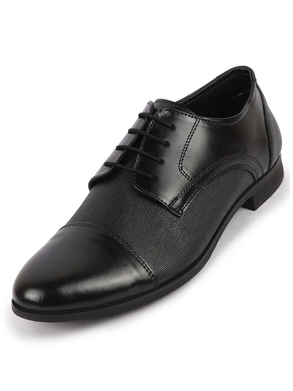 men black formal office textured design cap toe genuine leather lace up shoes
