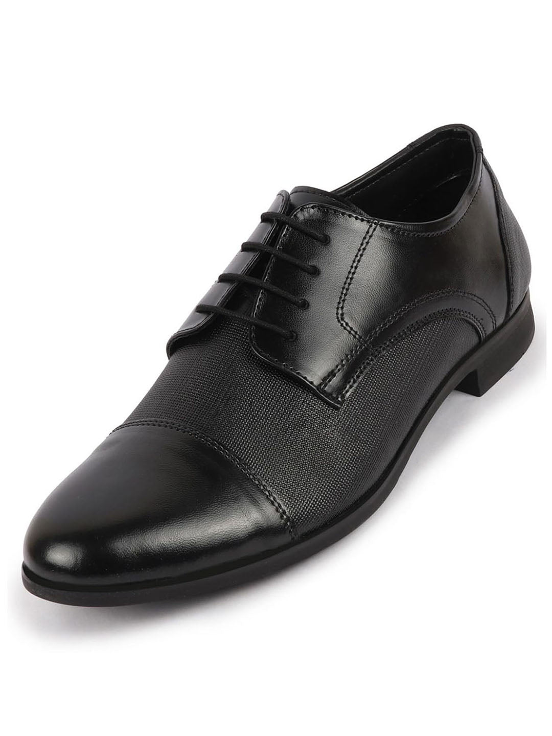 men black formal office textured design cap toe genuine leather lace up shoes