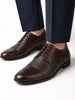 Men Brown Formal Office Textured Design Cap Toe Genuine Leather Lace Up Shoes
