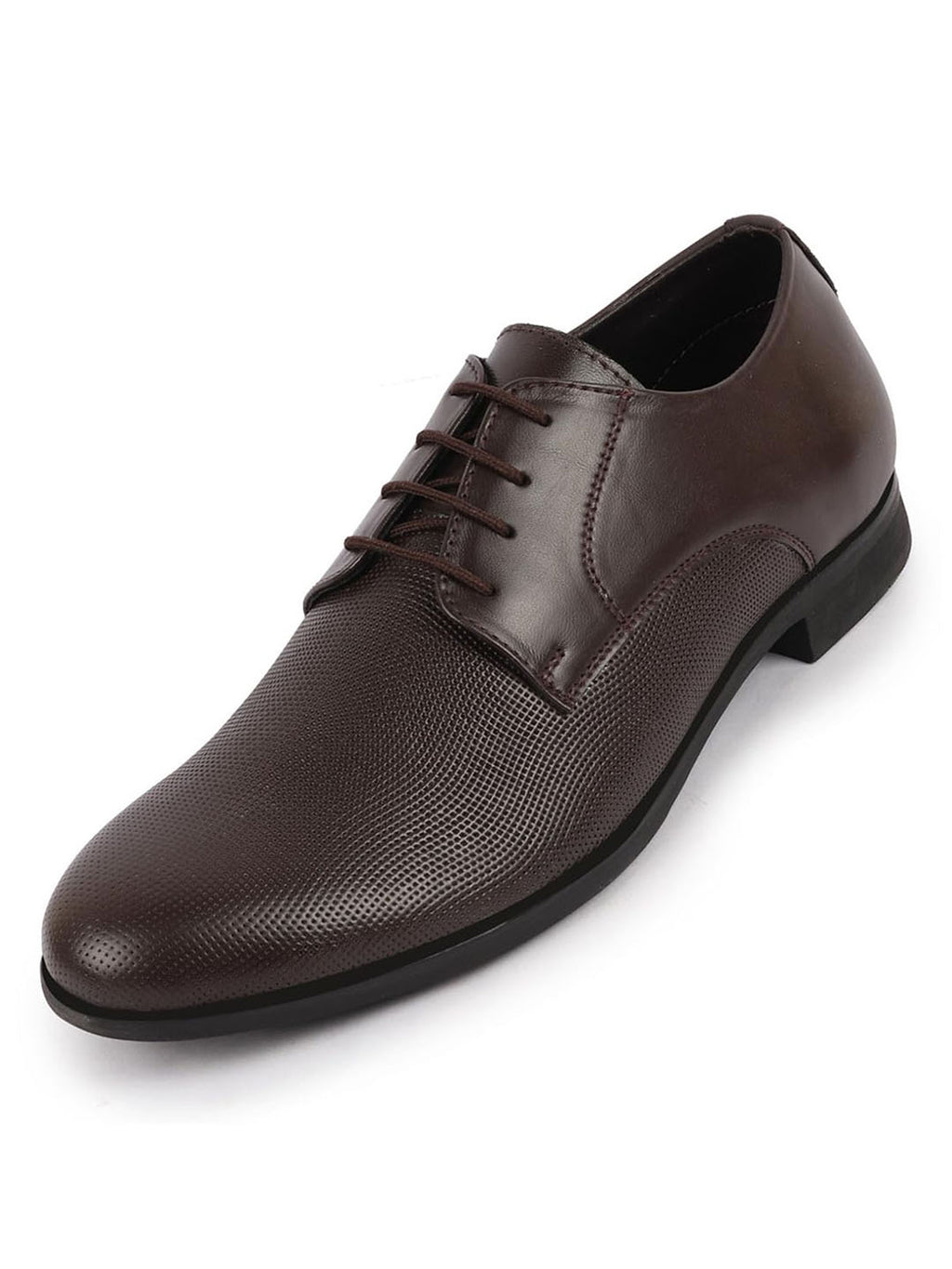 Shop Men Brown Formal Office Textured Design Stitched Genuine Leather Lace Up Shoes Online.