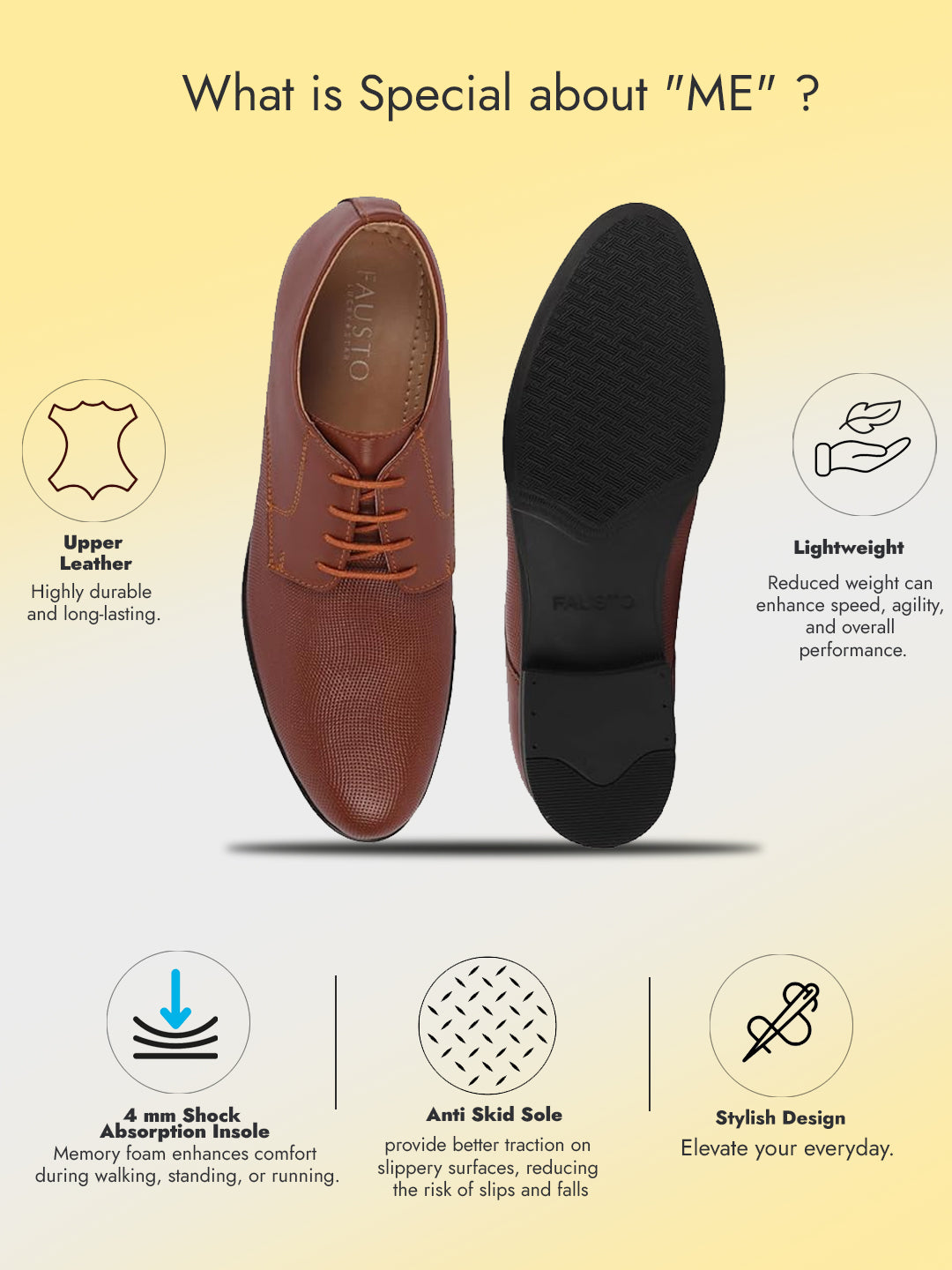 Shop Men Tan Formal Office Textured Design Stitched Genuine Leather Lace Up Shoes Online.