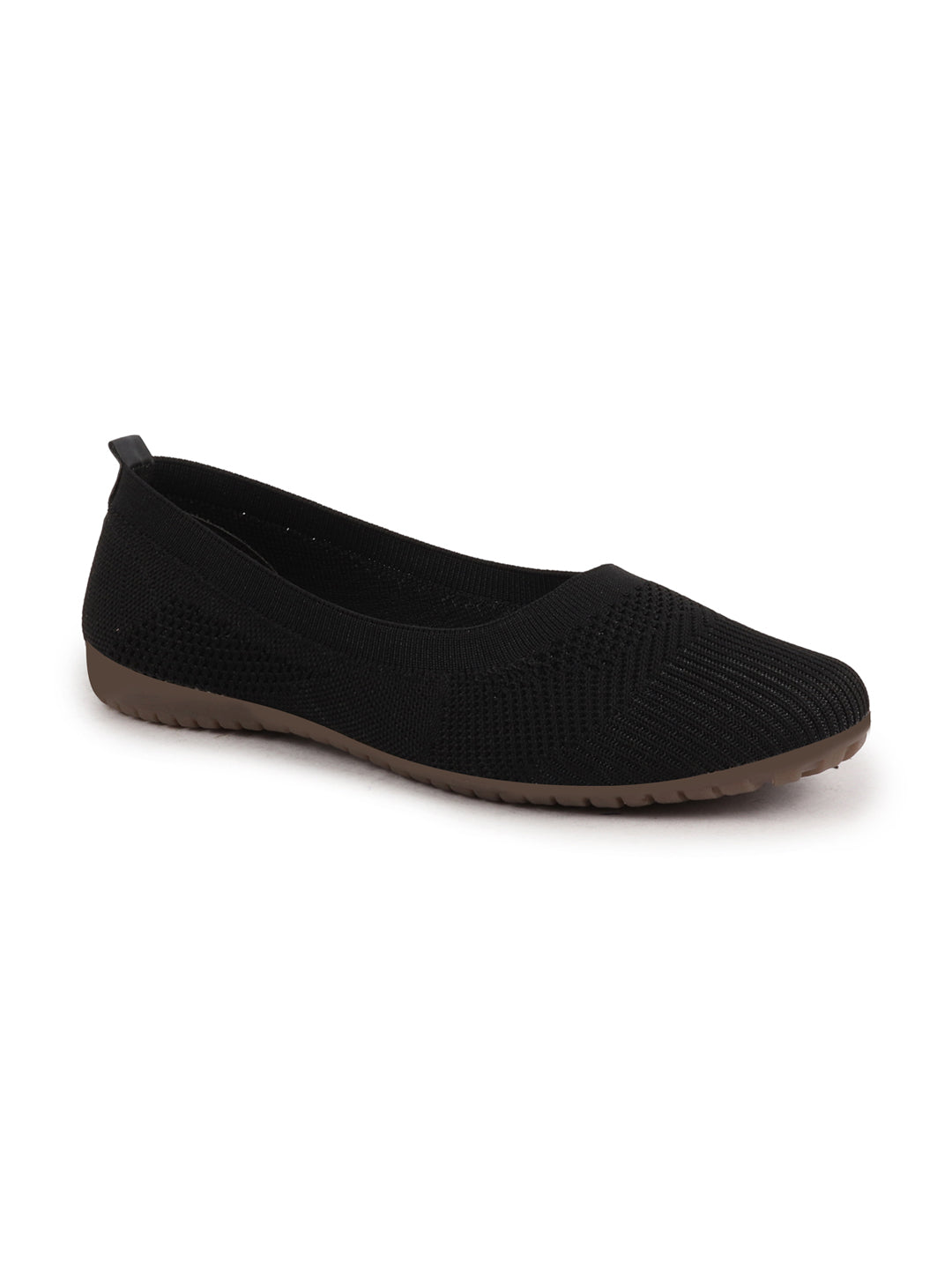 Shop Women Black Athleisure Active Wear Knitted Soft Fabric Slip On Flat Ballerina Shoes For Walking Online.