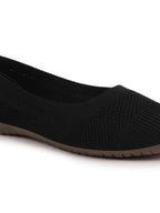 Shop Women Black Athleisure Active Wear Knitted Soft Fabric Slip On Flat Ballerina Shoes For Walking Online.