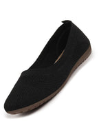 Shop Women Black Athleisure Active Wear Knitted Soft Fabric Slip On Flat Ballerina Shoes For Walking Online.